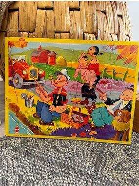 Vintage 1960s Popeye Cartoon Jigsaw Puzzle - Bright Multi-Color Made in USA